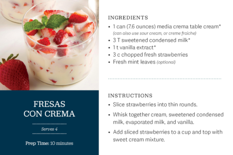 recipe card for fresas con crema - photo of prepared dish with instructions